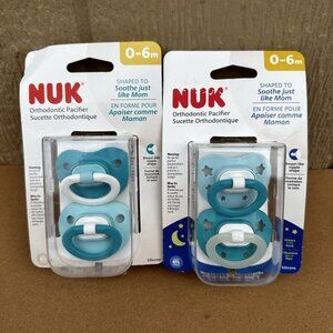 New NUK Lot Silicone Orthodontic Pacifiers 0-6 months Green Teal Glow Star Case